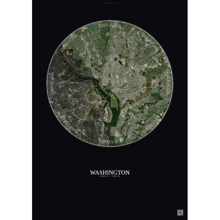 Affiche Washington – Poster vue satellite 10km Couleur | Gravura – Fond foncé