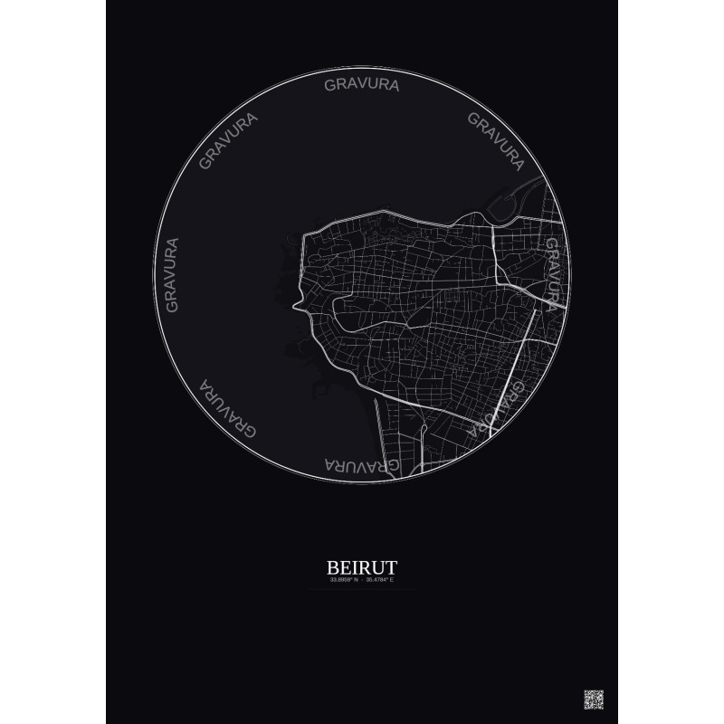 Affiche Beirut – Poster carte de ville 2.5km | Gravura – Fond foncé