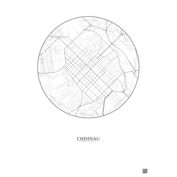Affiche Chisinau – Poster carte de ville 2.5km | Gravura – Fond clair