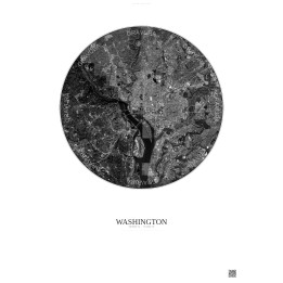 Affiche Washington – Poster vue satellite 10km N&B | Gravura – Fond clair
