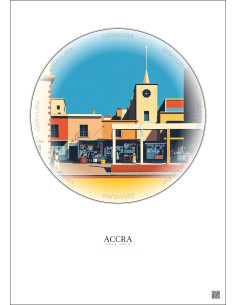 Accra Vintage Travel Poster – Makola Market | Gravura – Light background 2