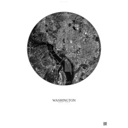 Affiche Washington – Poster vue satellite 6km N&B | Gravura – Fond clair