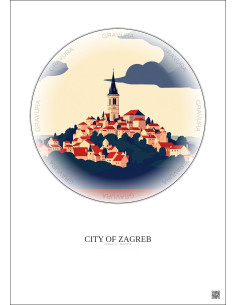Affiche City Of Zagreb – Poster illustration vintage – Famous Viewpoint Of City Of Zagreb | Gravura – Fond clair 2