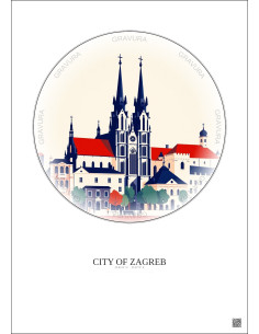 Affiche City Of Zagreb – Poster illustration vintage – Most Iconic Landmark Of City Of Zagreb | Gravura – Fond clair 2