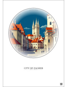 Affiche City Of Zagreb – Poster illustration vintage – Historic Old Town Of City Of Zagreb | Gravura – Fond clair 2