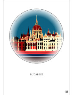 Affiche Budapest – Poster illustration vintage – Hungarian Parliament Building | Gravura – Fond clair 2
