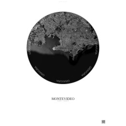 Affiche Montevideo – Poster vue satellite 10km N&B | Gravura – Fond clair