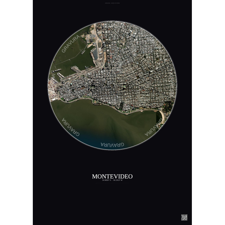 Affiche Montevideo – Poster vue satellite 2.5km Couleur | Gravura – Fond foncé