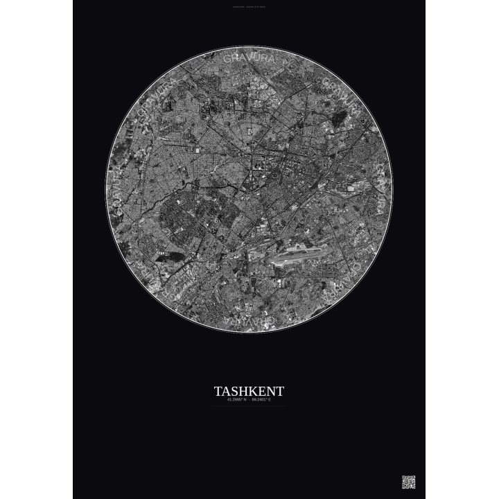 Tashkent Satellite View Poster 10km B&W | Gravura – Dark background