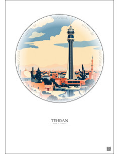Affiche Tehran – Poster illustration vintage – Milad Tower | Gravura – Fond clair 2