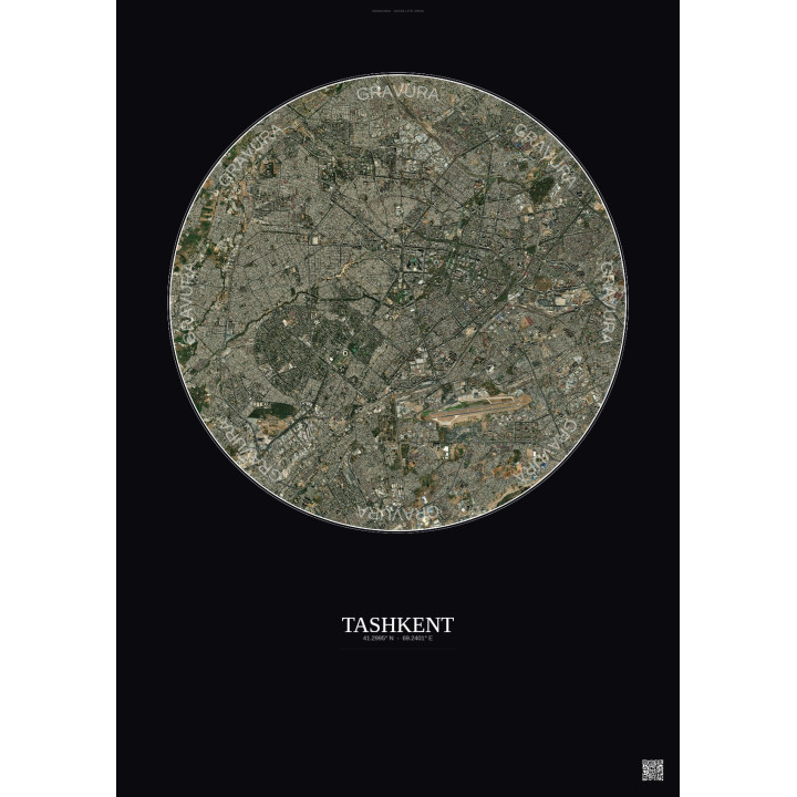 Affiche Tashkent – Poster vue satellite 10km Couleur | Gravura – Fond foncé