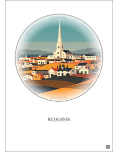 Affiche Reykjavik – Poster illustration vintage – Famous Viewpoint Of Reykjavik | Gravura – Fond clair 2