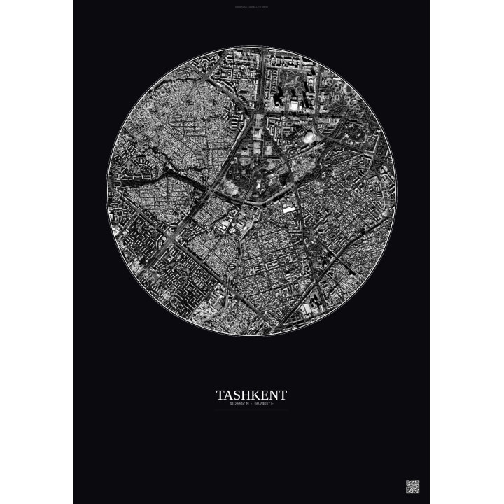 Tashkent Satellite View Poster 2.5km B&W | Gravura – Dark background