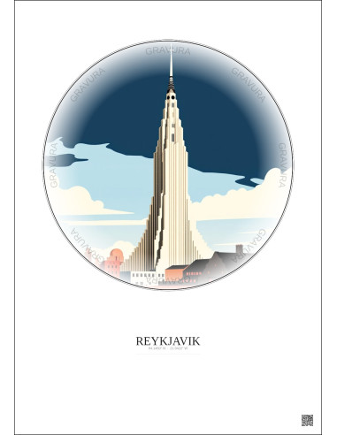 Reykjavik Vintage Travel Poster – Most Iconic Landmark Of Reykjavik | Gravura – Light background