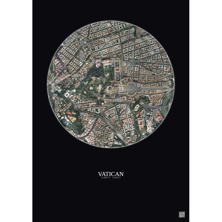 Vatican Satellite View Poster 1km Color | Gravura – Dark background