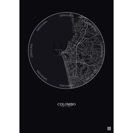 Affiche Colombo – Poster carte de ville 10km | Gravura – Fond foncé