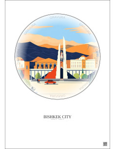 Bishkek City Vintage Travel Poster – Most Iconic Landmark Of Bishkek City | Gravura – Light background 2