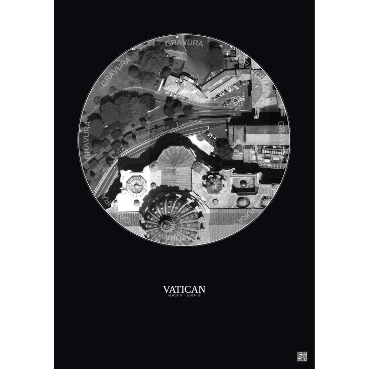 Vatican Satellite View Poster 0.1km B&W | Gravura – Dark background