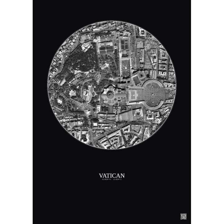 Vatican Satellite View Poster 0.5km B&W | Gravura – Dark background