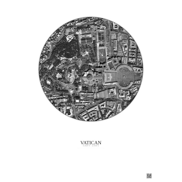 Vatican Satellite View Poster 0.5km B&W | Gravura – Light background
