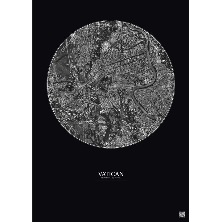 Vatican Satellite View Poster 2.5km B&W | Gravura – Dark background