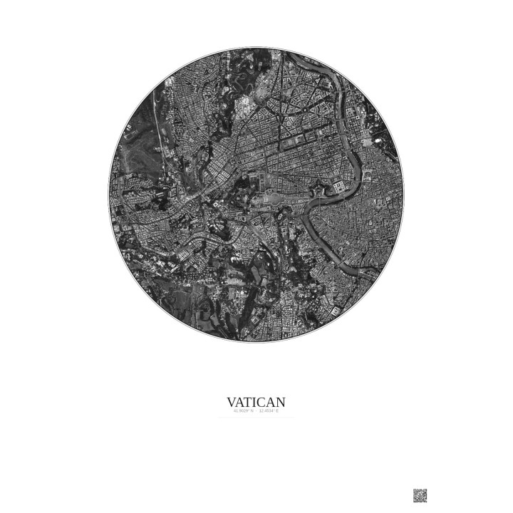 Vatican Satellite View Poster 2.5km B&W | Gravura – Light background