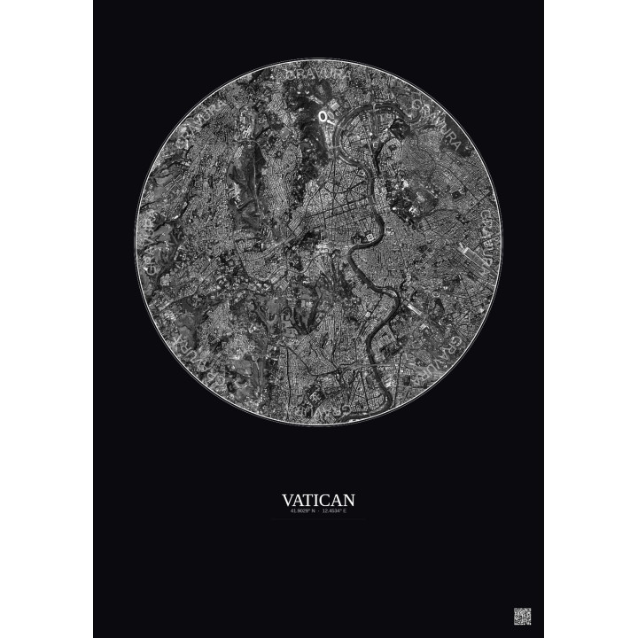 Vatican Satellite View Poster 5km B&W | Gravura – Dark background