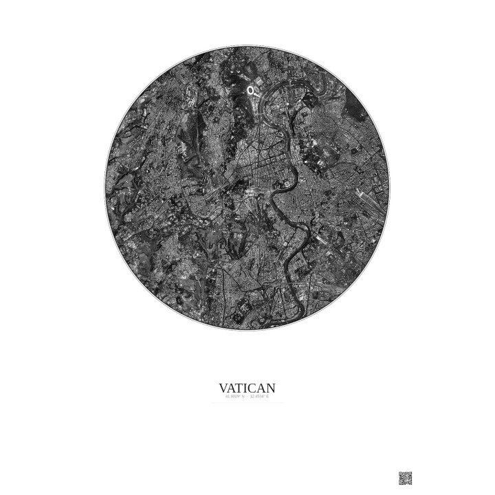 Vatican Satellite View Poster 5km B&W | Gravura – Light background