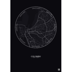 Affiche Colombo – Poster carte de ville 2.5km | Gravura – Fond foncé