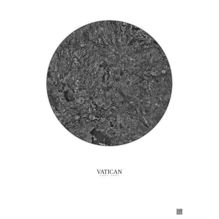 Vatican Satellite View Poster 20km B&W | Gravura – Light background