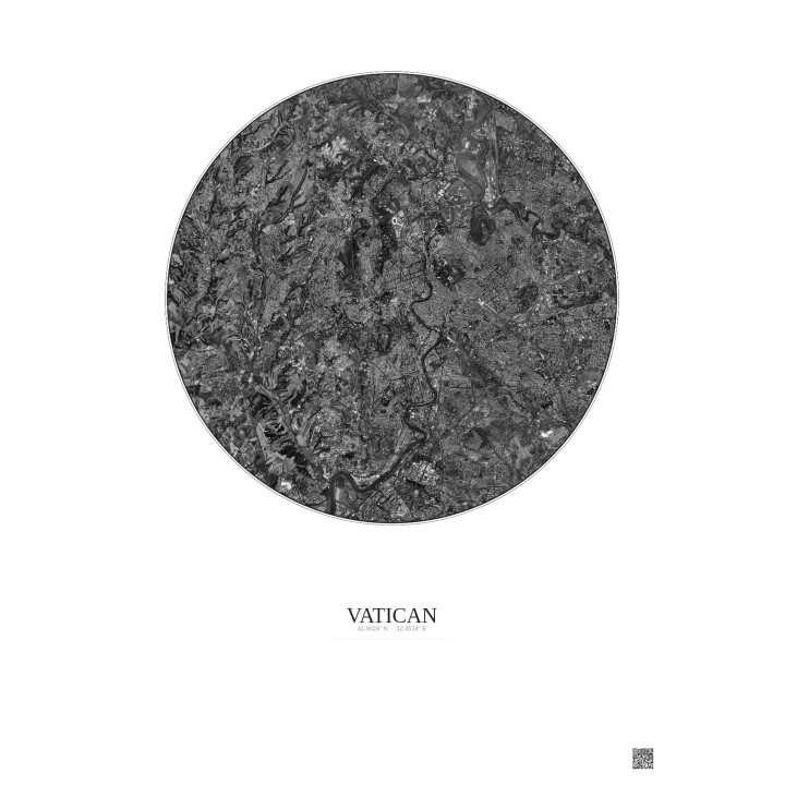 Vatican Satellite View Poster 10km B&W | Gravura – Light background