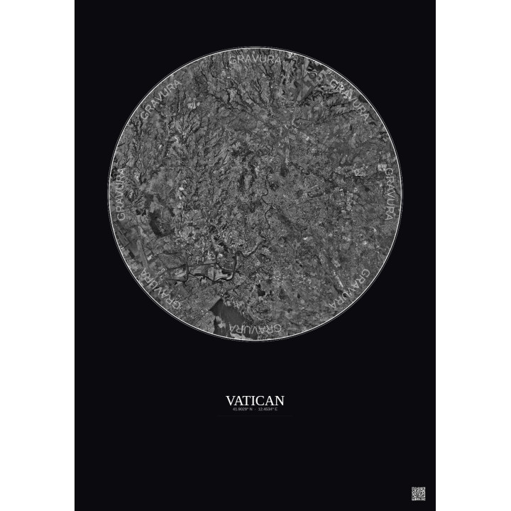 Vatican Satellite View Poster 20km B&W | Gravura – Dark background
