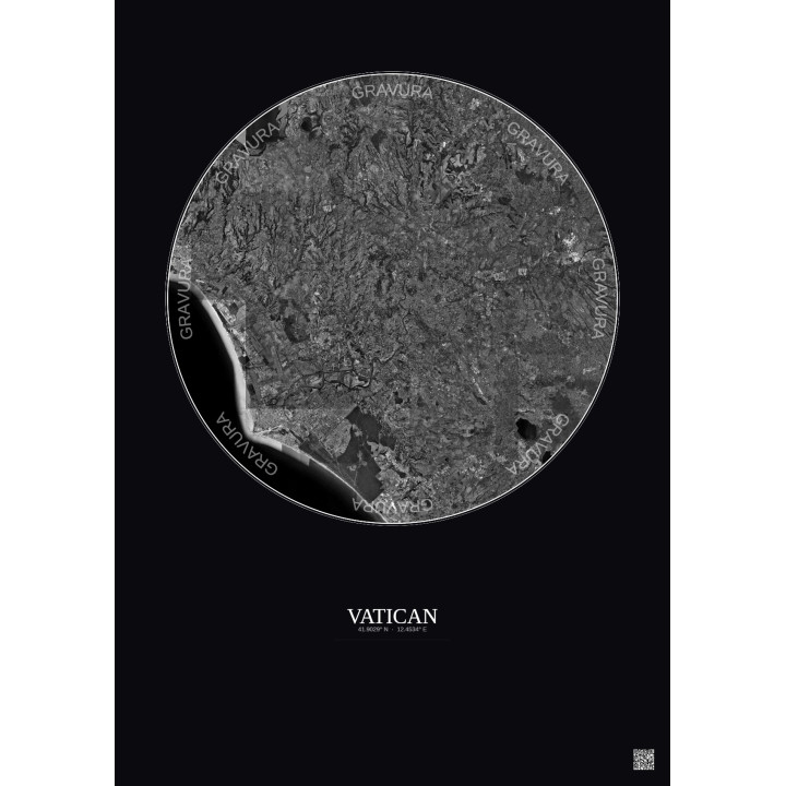 Vatican Satellite View Poster 30km B&W | Gravura – Dark background