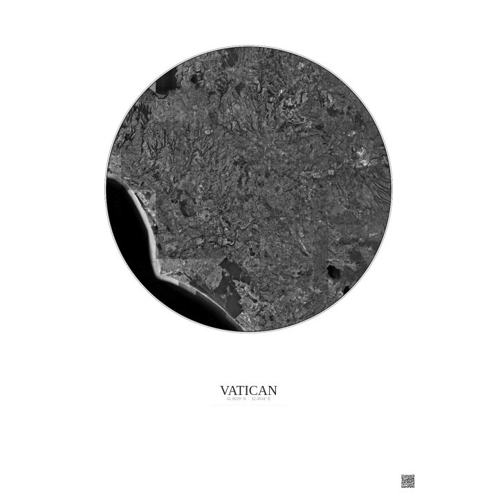 Vatican Satellite View Poster 30km B&W | Gravura – Light background