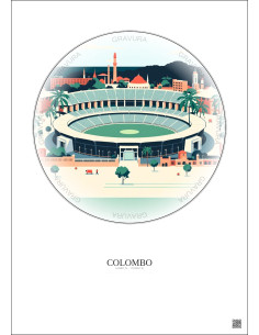 Colombo Vintage Travel Poster – R Premadasa Stadium | Gravura – Light background 2
