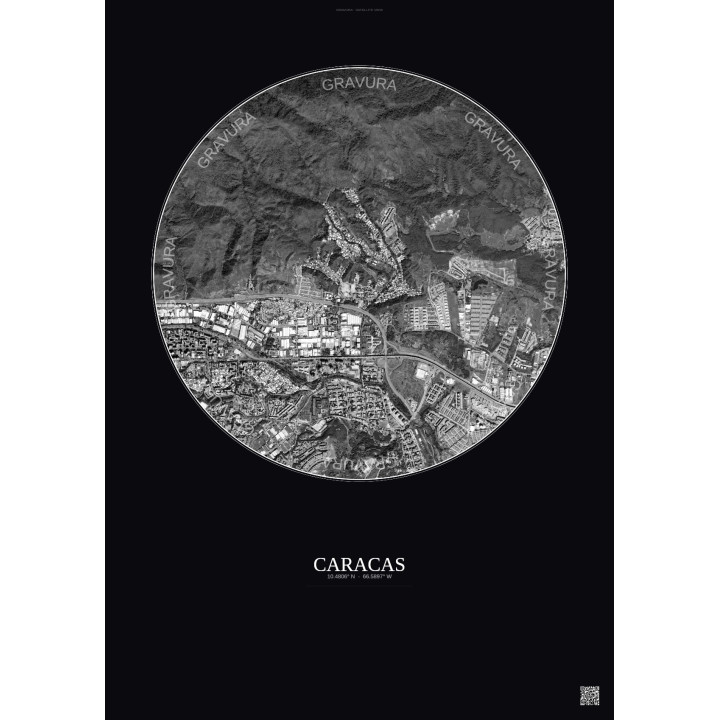 Caracas Satellite View Poster 2.5km B&W | Gravura – Dark background