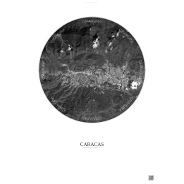 Caracas Satellite View Poster 10km B&W | Gravura – Light background