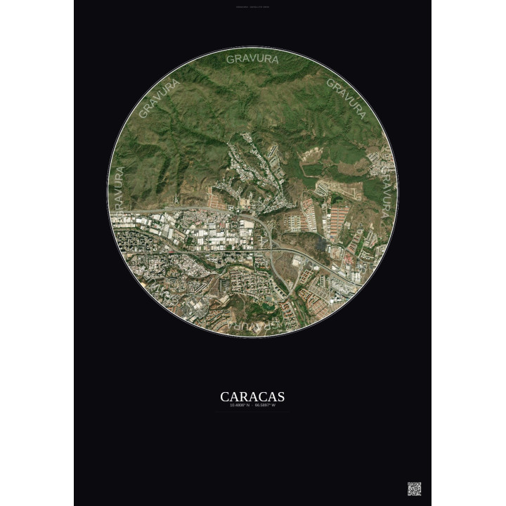 Affiche Caracas – Poster vue satellite 2.5km Couleur | Gravura – Fond foncé