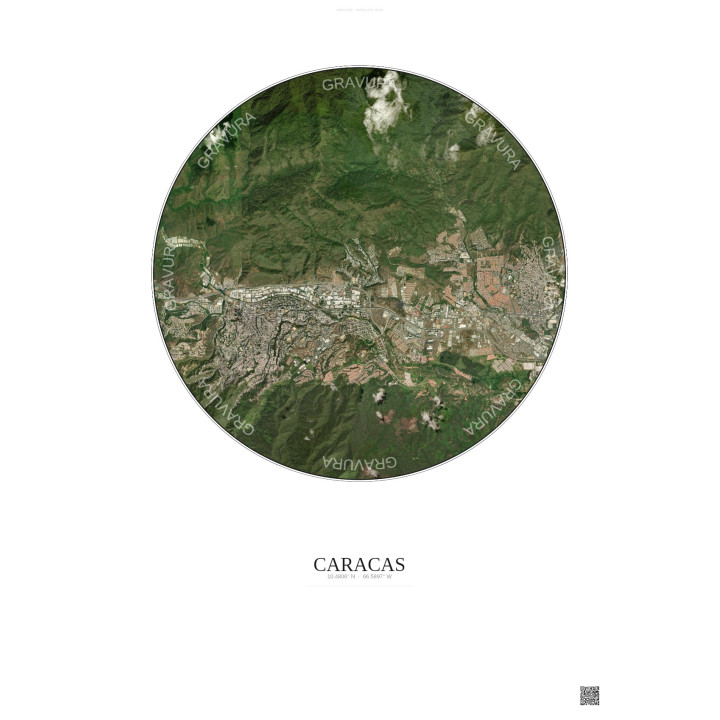 Affiche Caracas – Poster vue satellite 6km Couleur | Gravura – Fond clair
