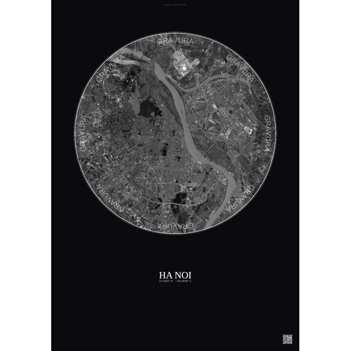 Ha Noi Satellite View Poster 10km B&W | Gravura – Dark background