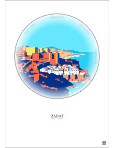 Affiche Rabat – Poster illustration vintage – Kasbah Of The Udayas | Gravura – Fond clair 2