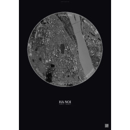 Ha Noi Satellite View Poster 2.5km B&W | Gravura – Dark background