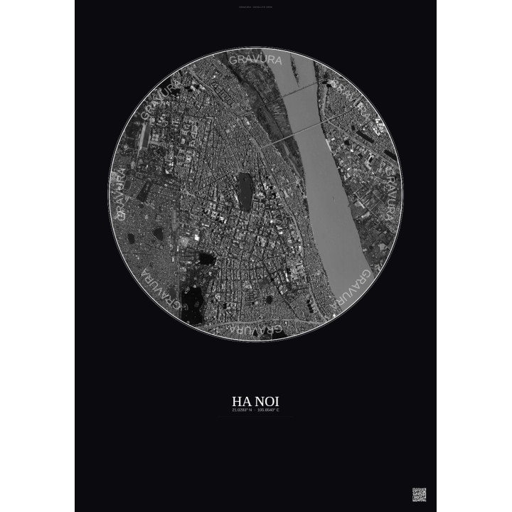 Ha Noi Satellite View Poster 2.5km B&W | Gravura – Dark background