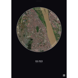 Affiche Ha Noi – Poster vue satellite 2.5km Couleur | Gravura – Fond foncé