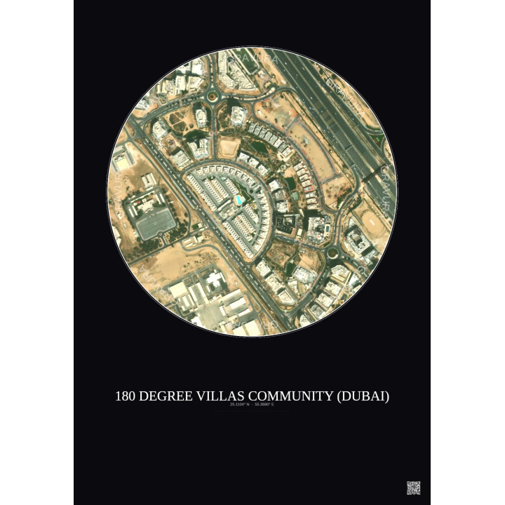 Affiche 180 Degree Villas Community – Poster vue satellite 0.5km Couleur | Gravura – Fond foncé