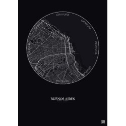 Affiche Buenos Aires – Poster carte de ville 10km | Gravura – Fond foncé