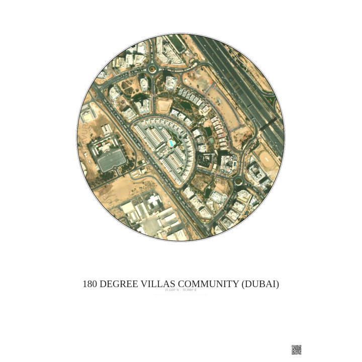 Affiche 180 Degree Villas Community – Poster vue satellite 0.5km Couleur | Gravura – Fond clair