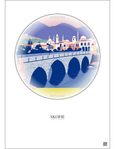 Affiche Skopje – Poster illustration vintage – Skopje | Gravura – Fond clair 2