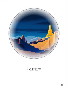 Affiche Nay Pyi Taw – Poster illustration vintage – Famous Viewpoint Of Nay Pyi Taw | Gravura – Fond clair 2