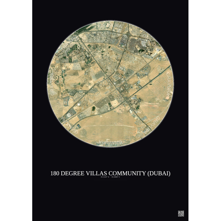 Affiche 180 Degree Villas Community – Poster vue satellite 10km Couleur | Gravura – Fond foncé